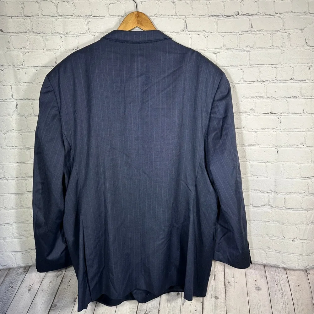 Lanificio A. Rodina Mens Navy Blue Pinstripe Super 100s Wool Blazer Jacket 56L‎